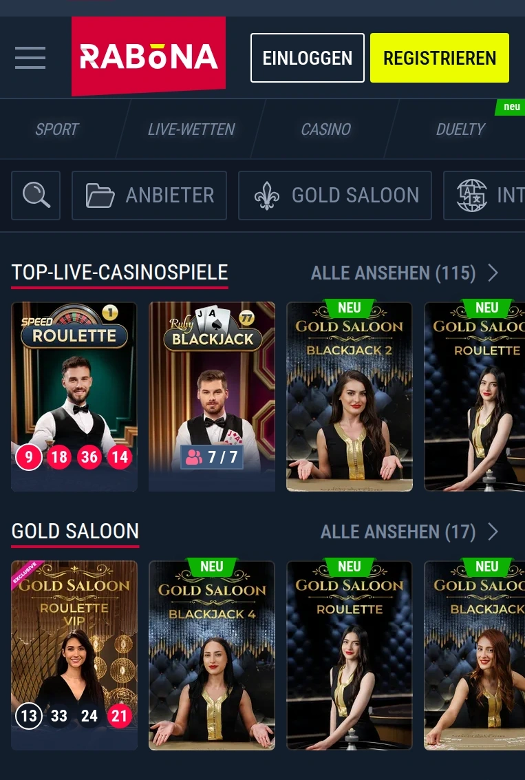 Rabona Slot-Ansicht mit Casino-Symbolen auf dem Smartphone
