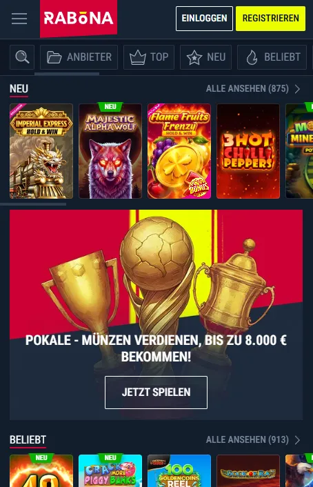 Rabona mobiler Casino-Zugang