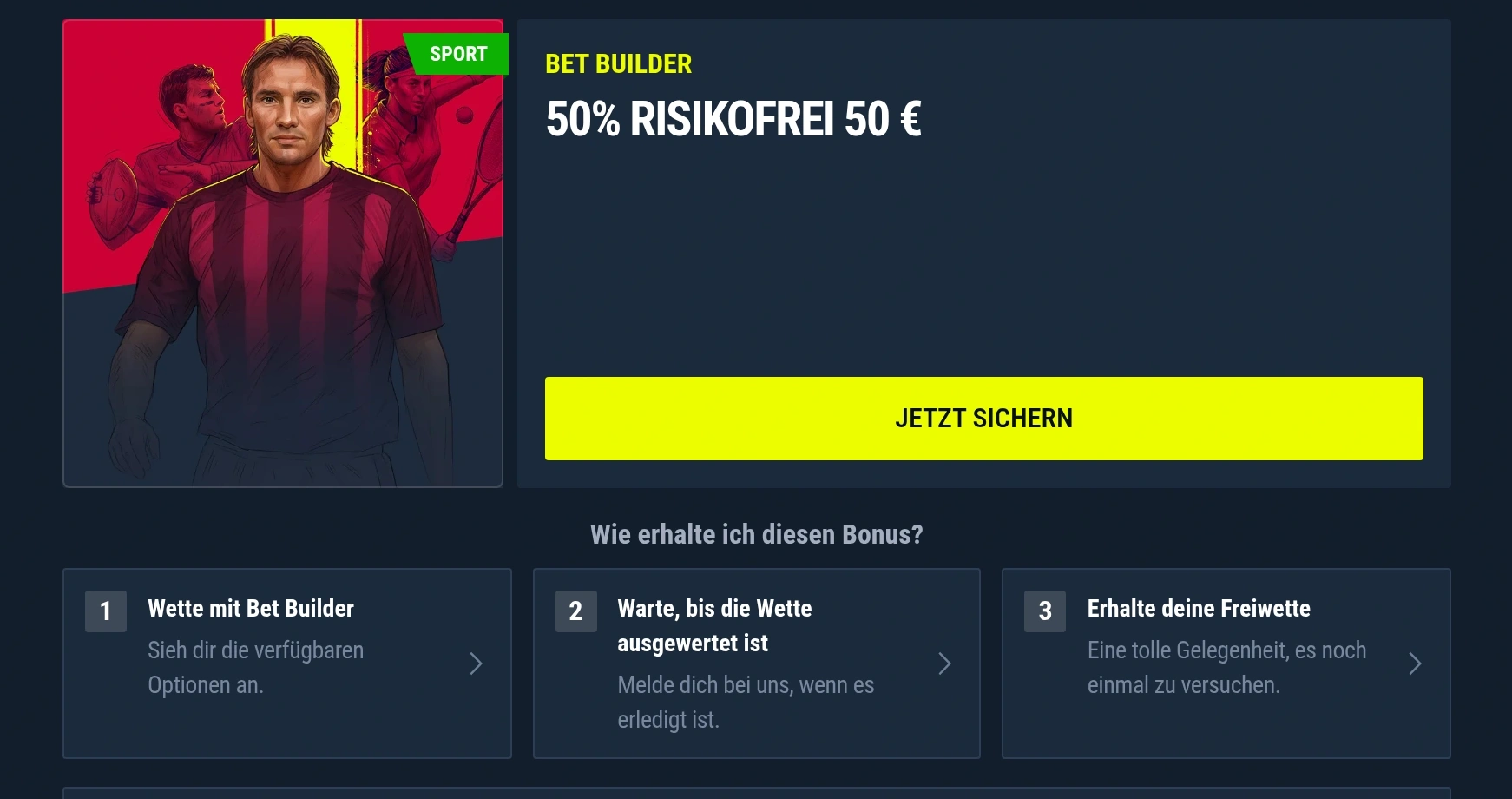 Rabona Bet Builder Oberfläche mit mehreren Marktauswahlen