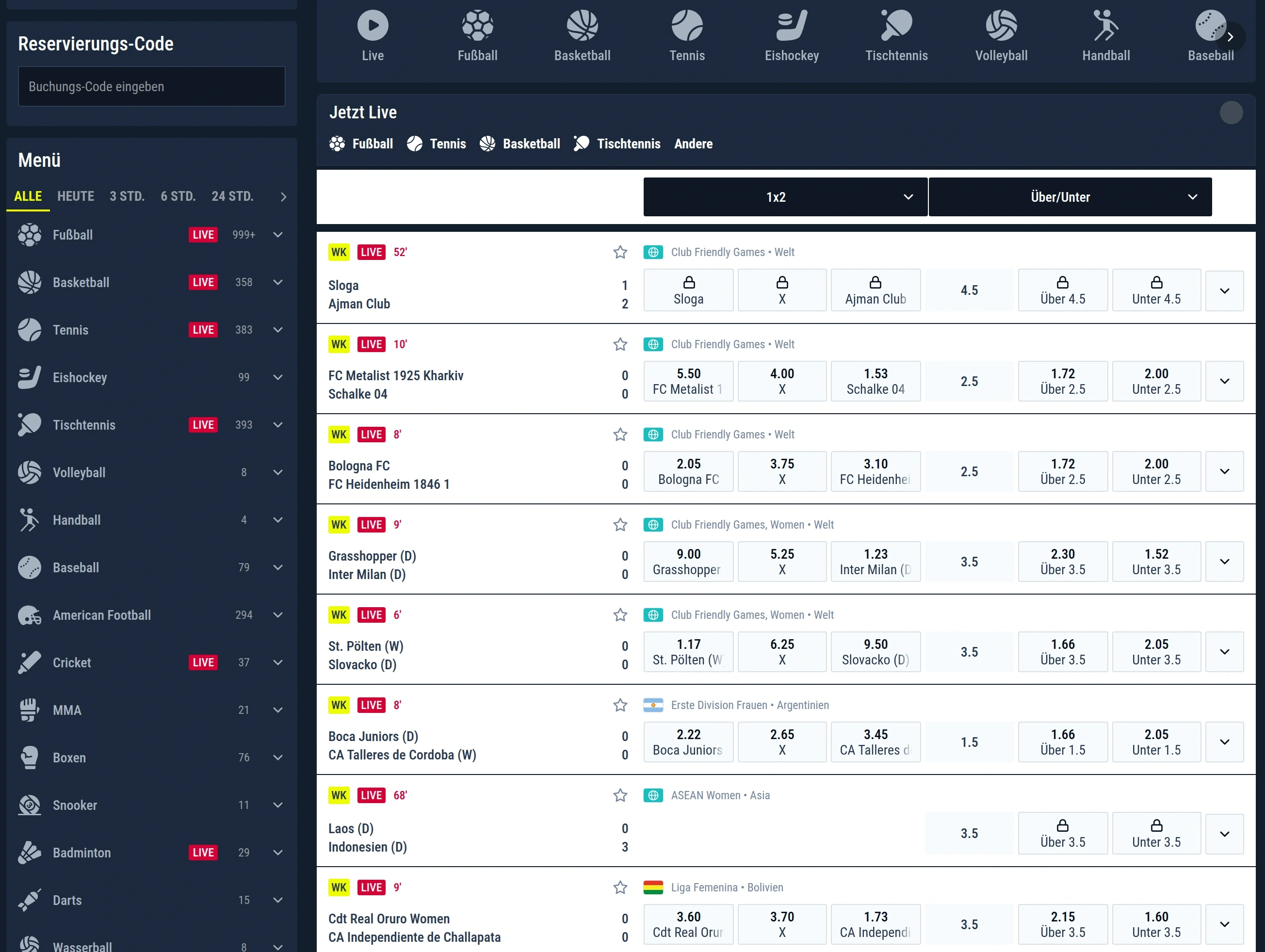 Rabona Sport Statistik- und Matchlisten-Oberfläche