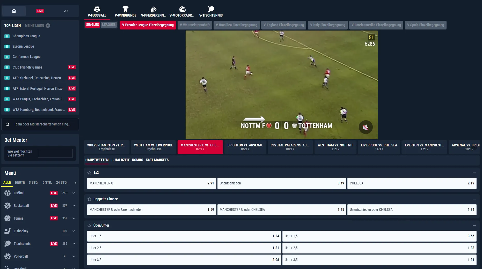 Rabona Übersicht mit Esports und schnellen Eventwetten