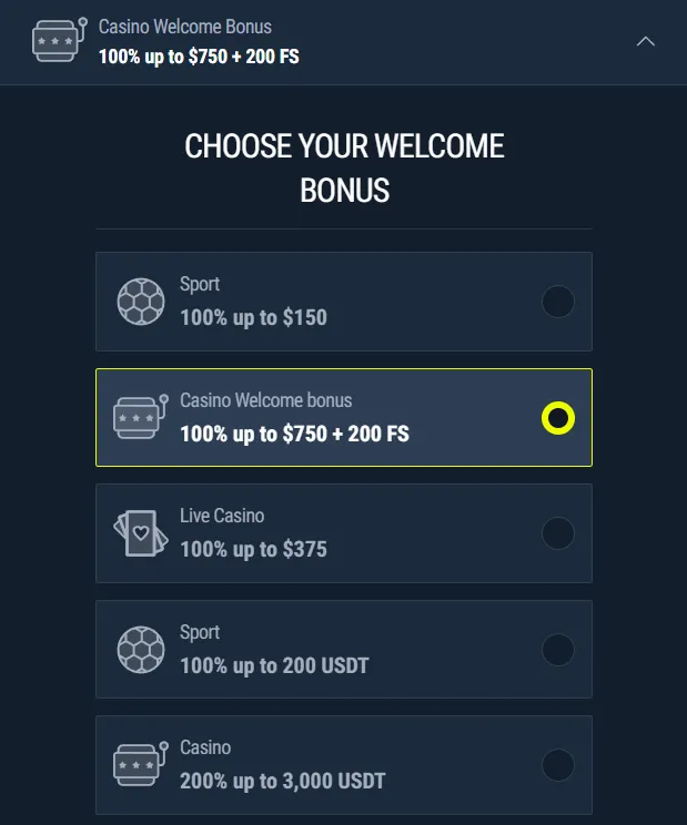 Rabona automatic bonus activation screen for Canadian players