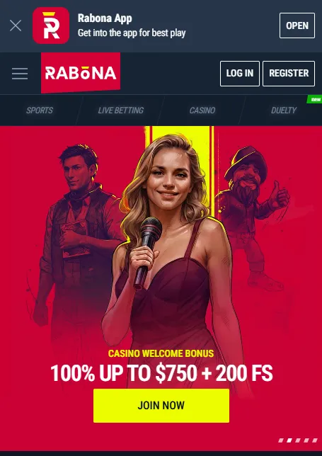 Rabona mobile casino screen for Canada