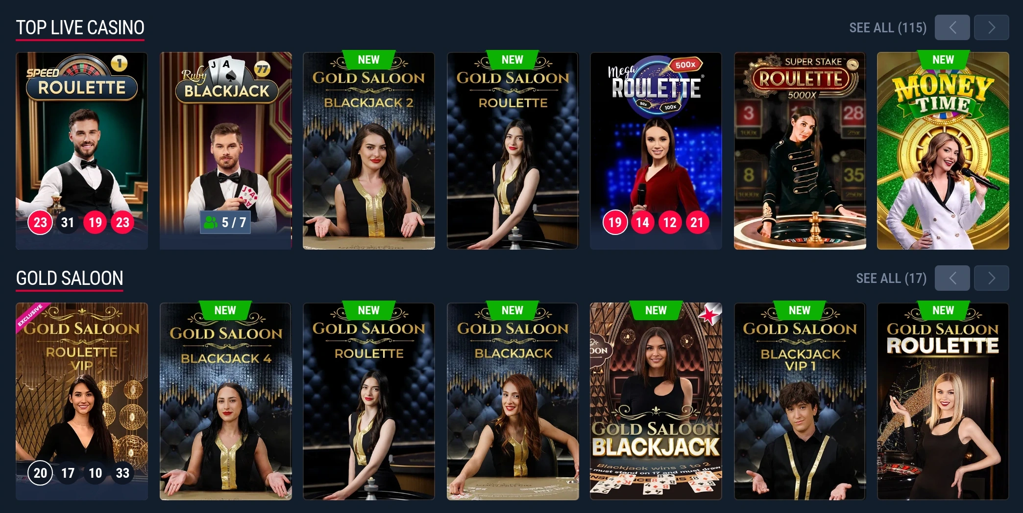 Rabona live casino with roulette and blackjack tables