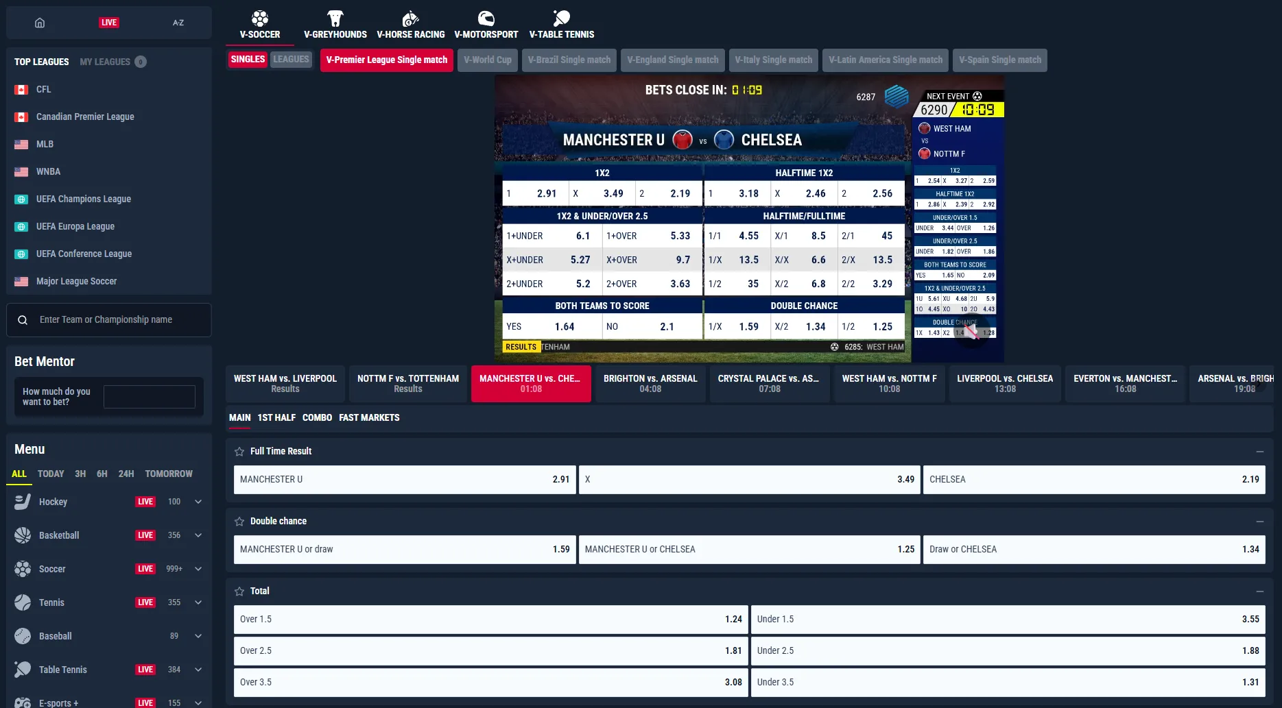 Rabona esports and live betting markets
