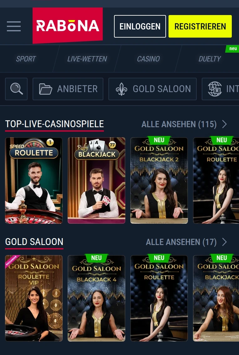 Rabona Slot-Ansicht mit Casino-Symbolen auf dem Smartphone