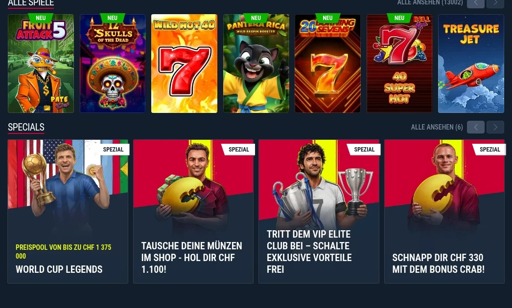 Rabona Casino und Sport Bereiche