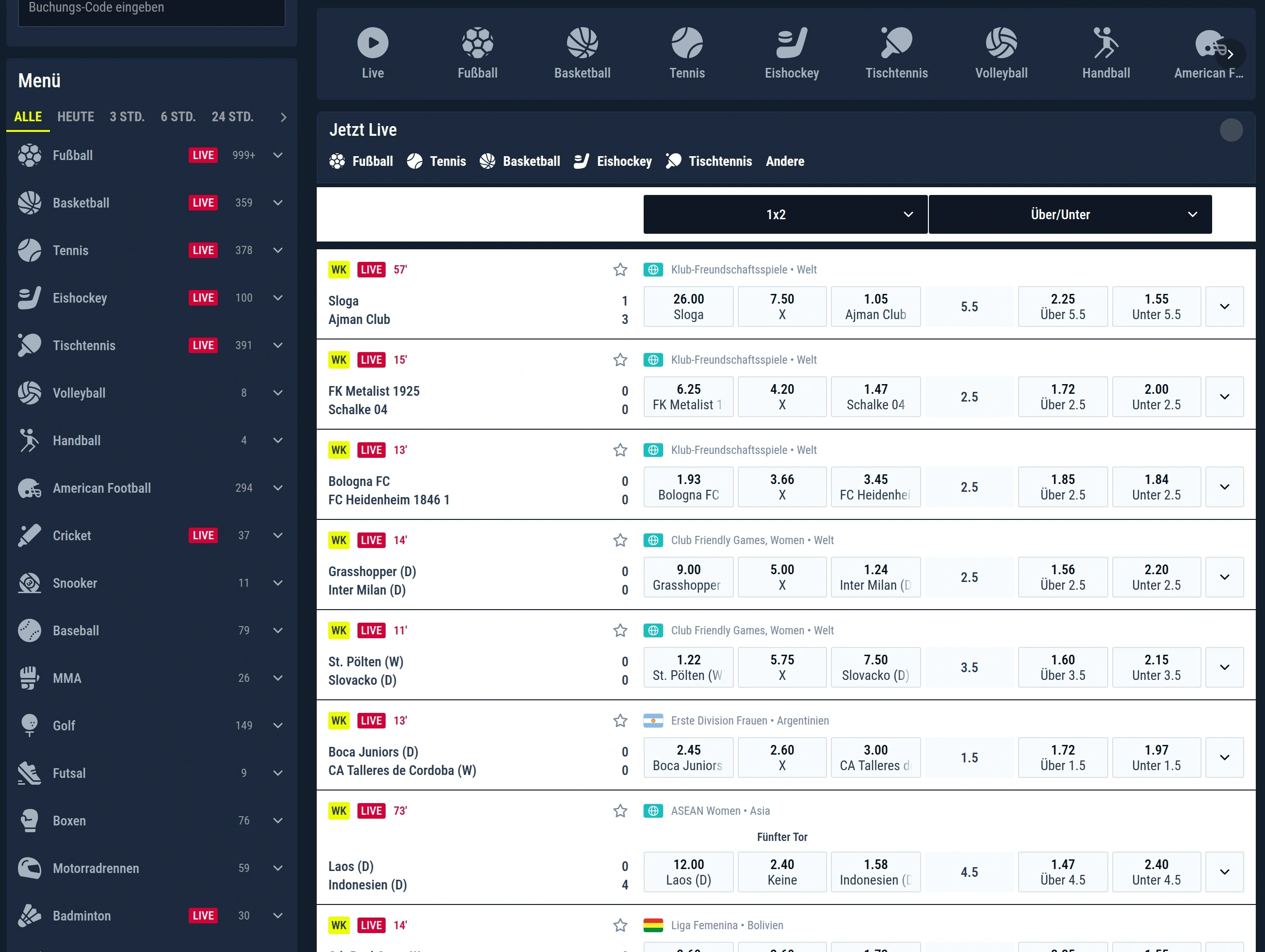 Rabona Sport Statistik- und Matchlisten-Oberfläche