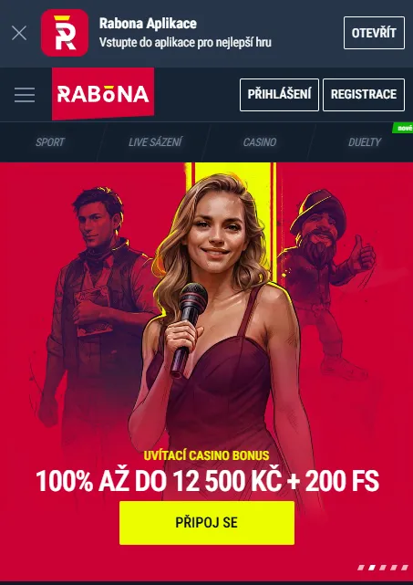 Mobilní kasino Rabona na obrazovce telefonu