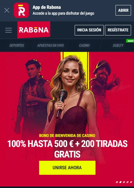 Juego de casino de Rabona en la pantalla de un móvil