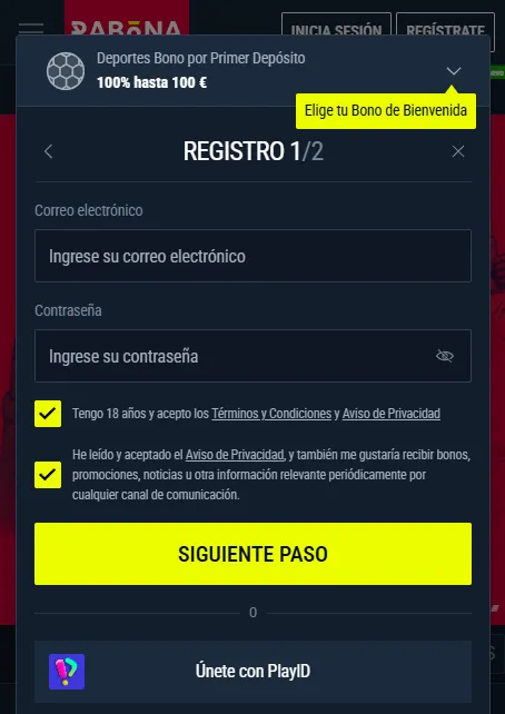 Experiencia de uso y menú de cuenta de Rabona en un móvil