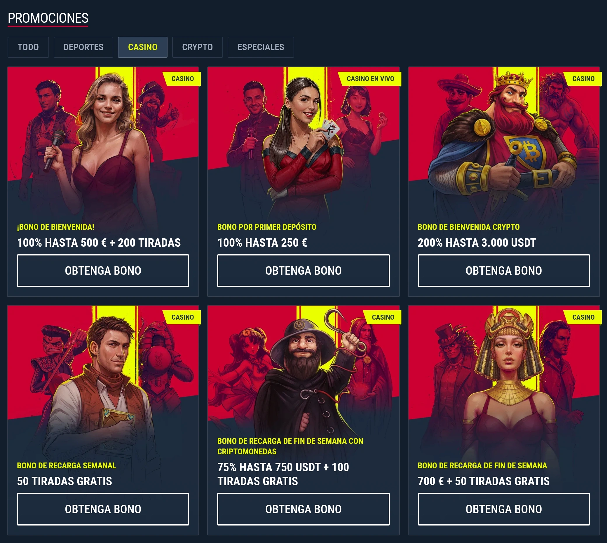 Banners de bonos y cashback de Rabona Casino