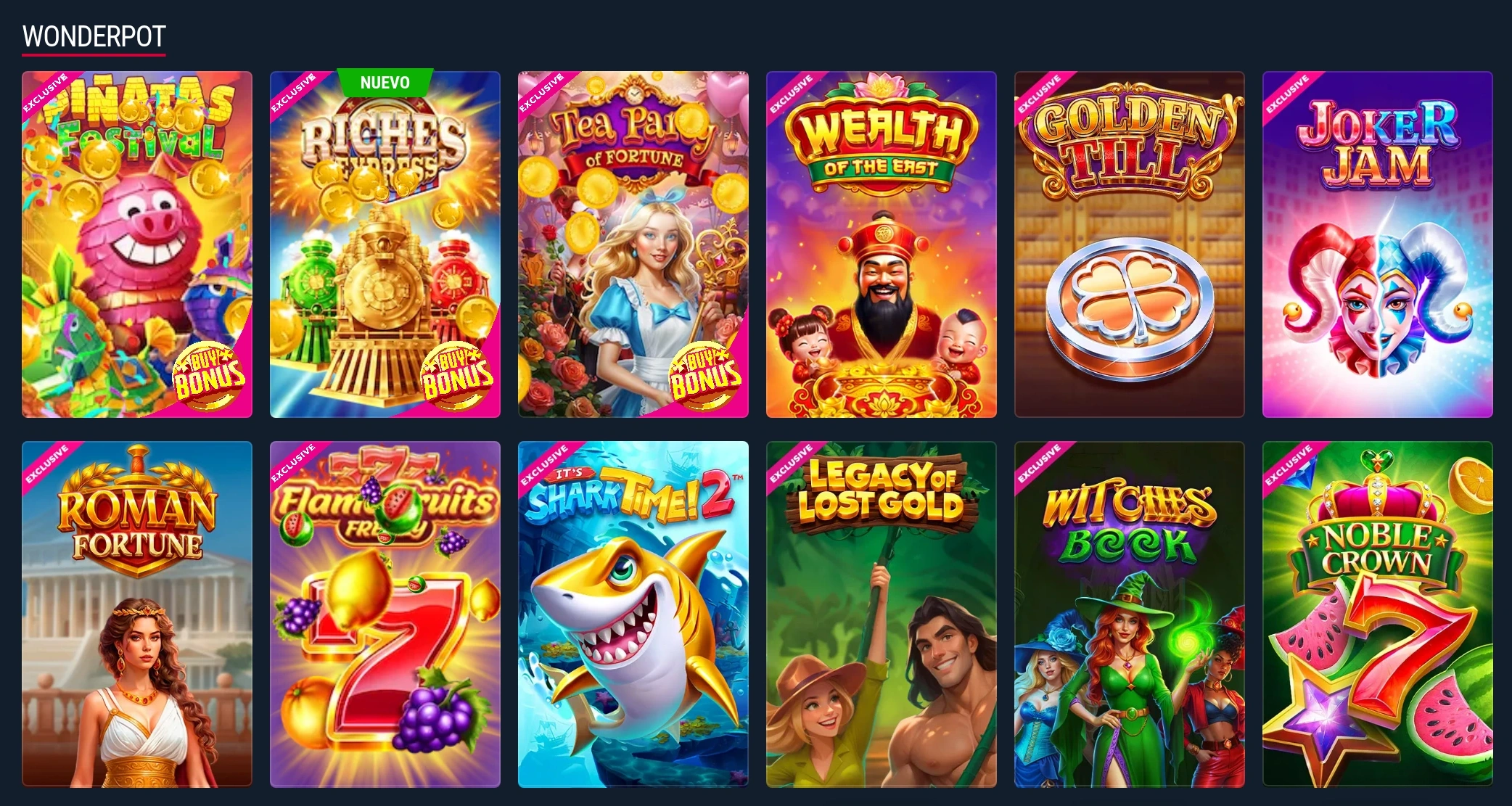 Categorías Jackpots, Books y Megaways en Rabona