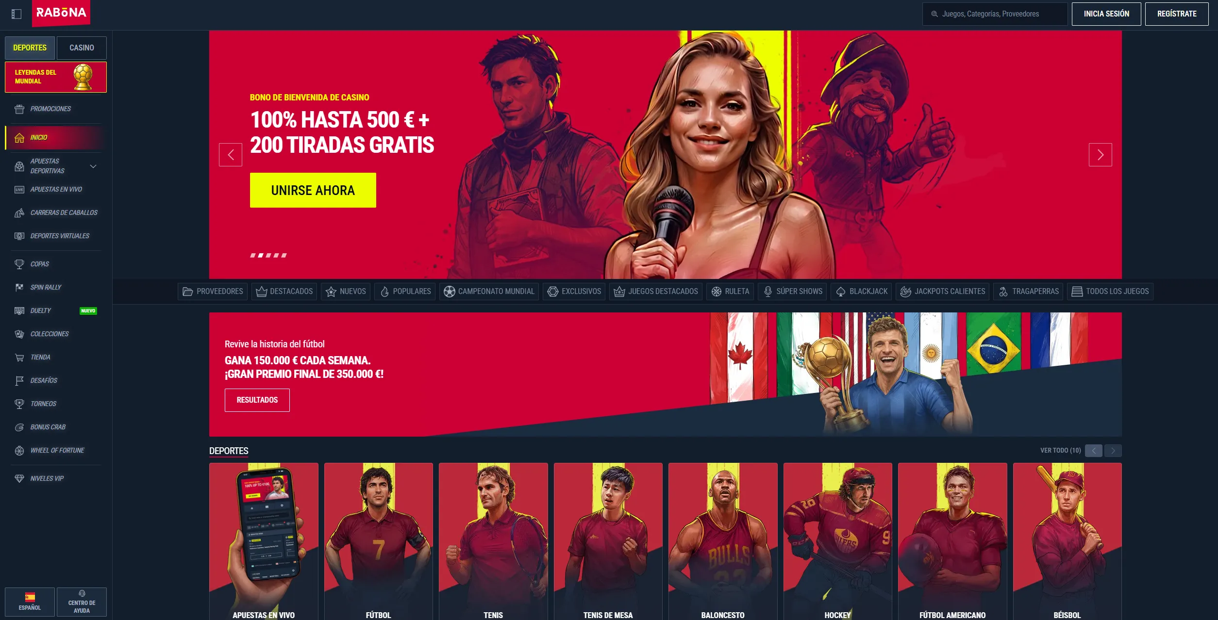 Resumen del lobby Rabona Casino