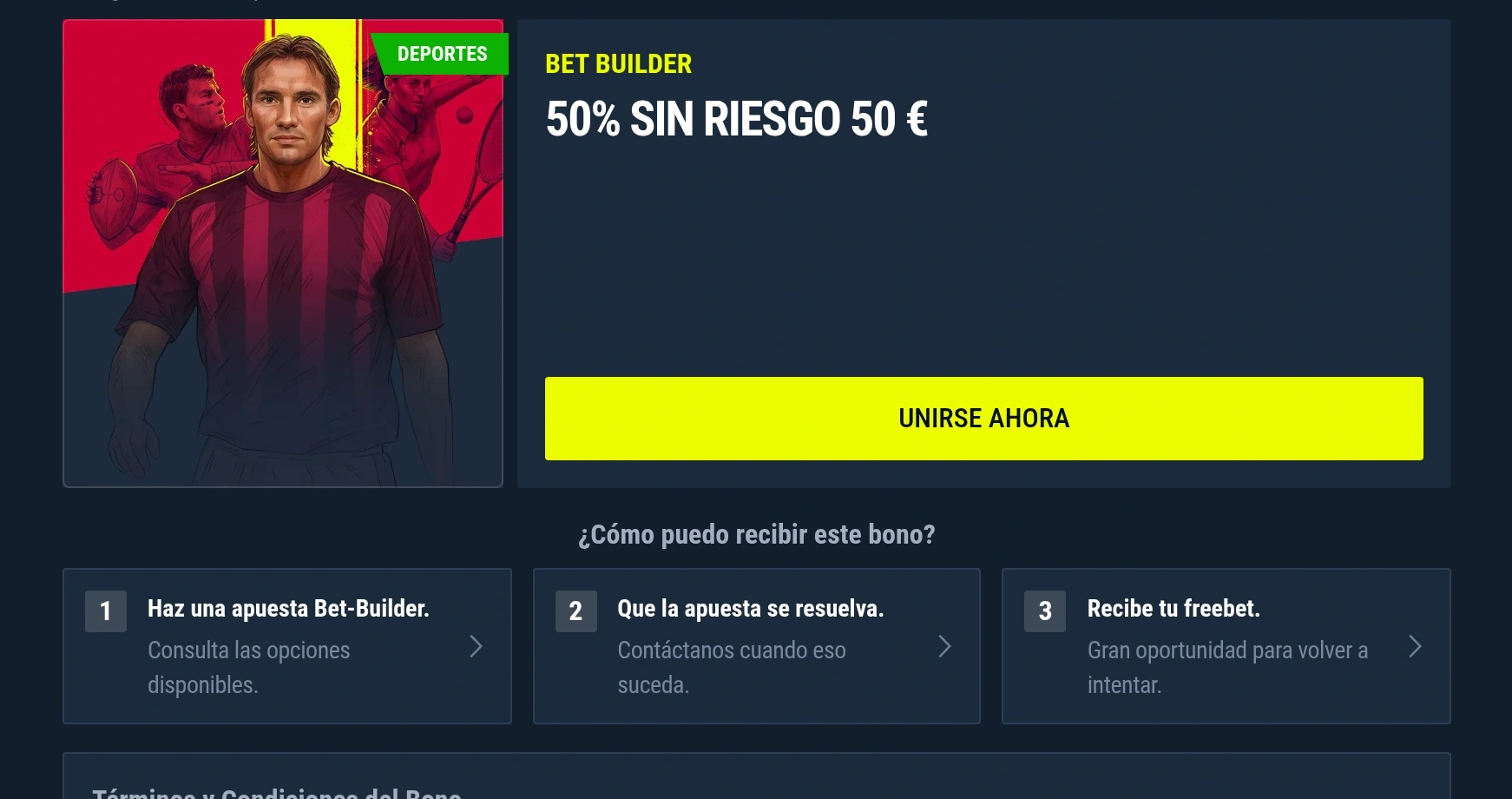 Interfaz Rabona Bet Builder con varias selecciones de mercado