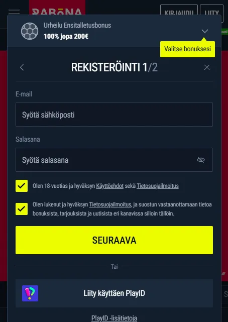 Rabonan kirjautuminen ja tilin käyttö mobiilissa