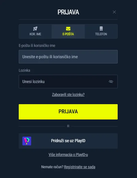 Rabona obrazac za prijavu s e-poštom, lozinkom, Google prijavom i oporavkom lozinke