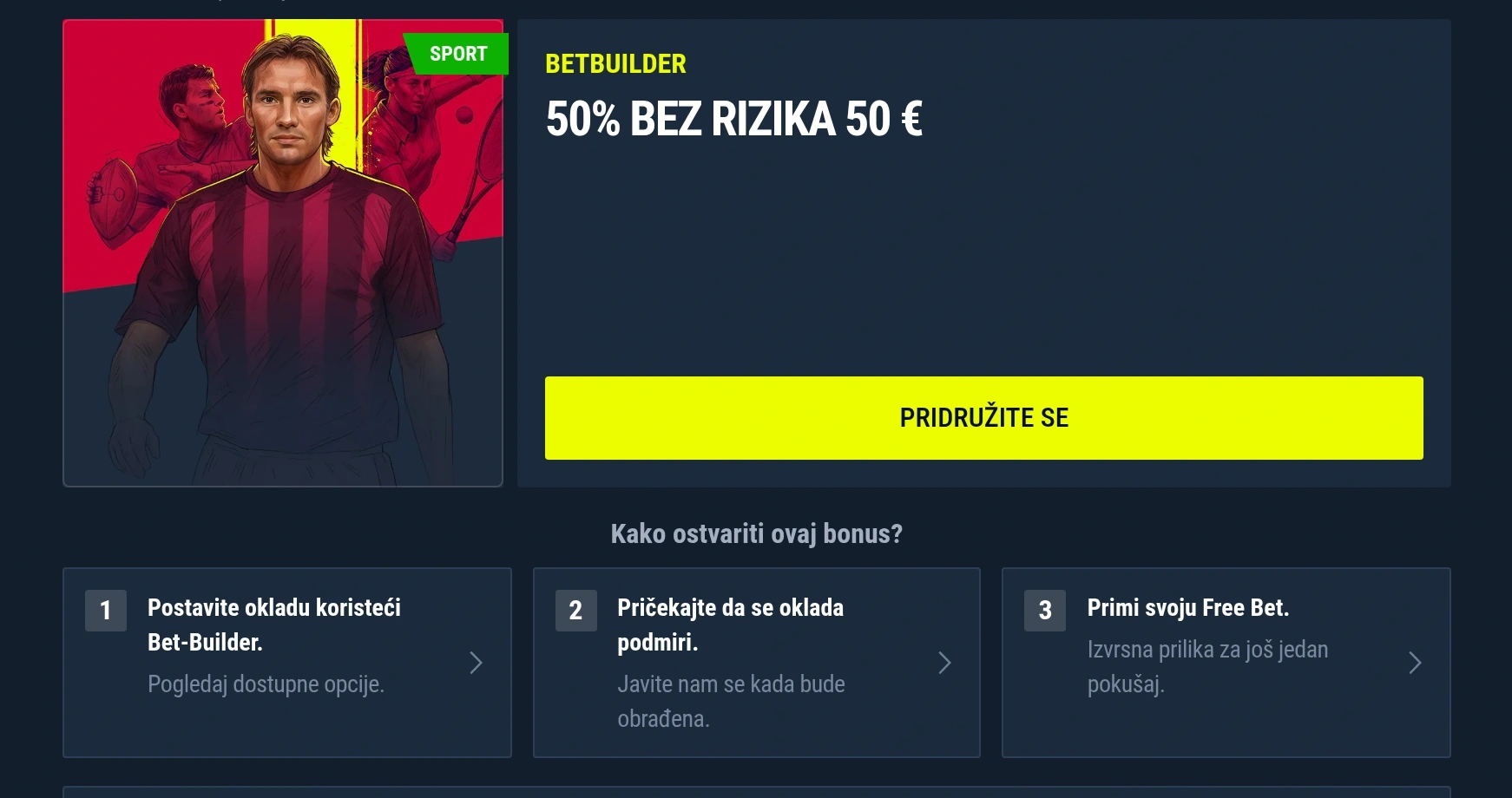 Sučelje Rabona Bet Buildera s više odabira tržišta