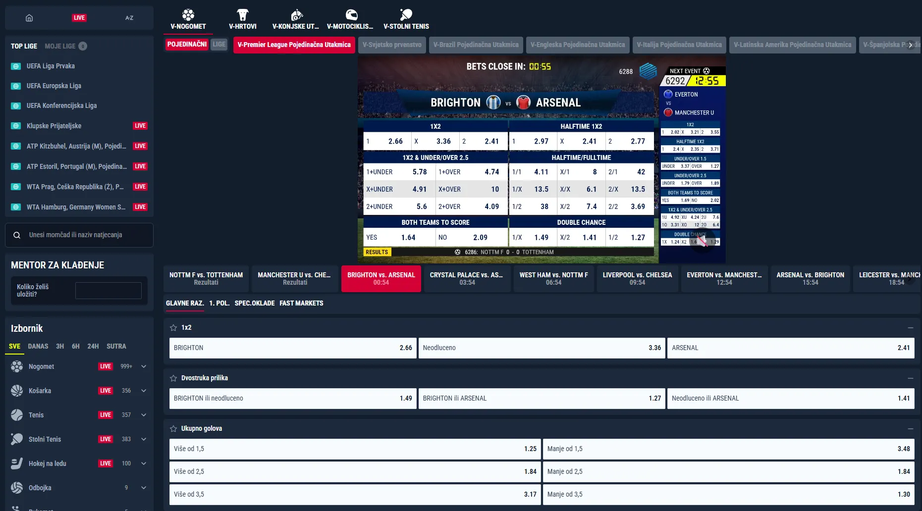 Prikaz Rabona esports i posebnih sportskih ponuda