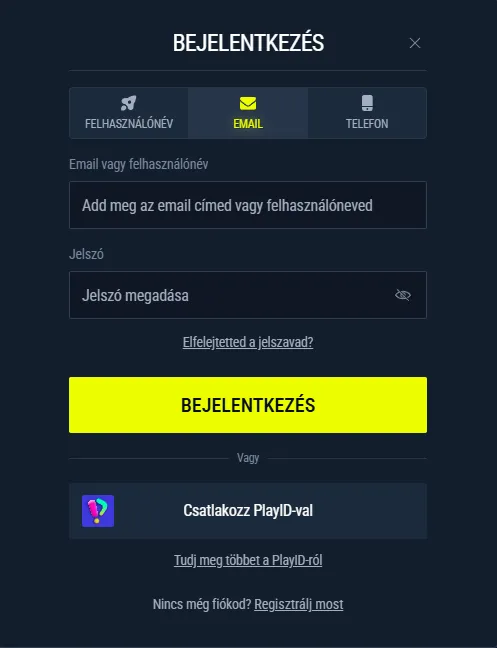 Rabona bejelentkezési űrlap e-maillel, jelszóval és jelszó-emlékeztetővel