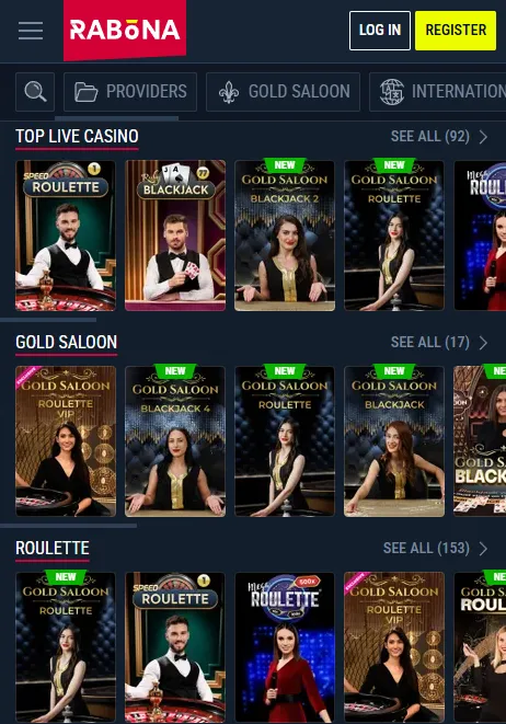 Rabona live casino table visual