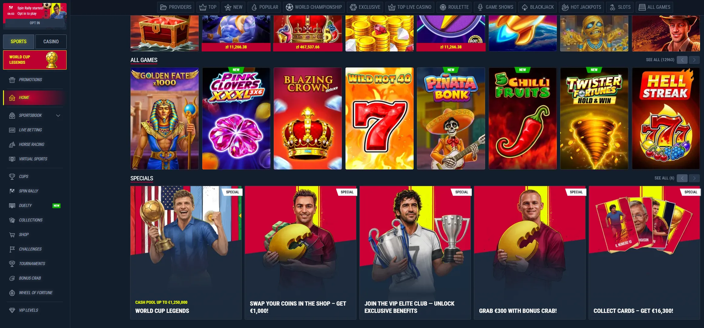 Rabona casino and sportsbook sections