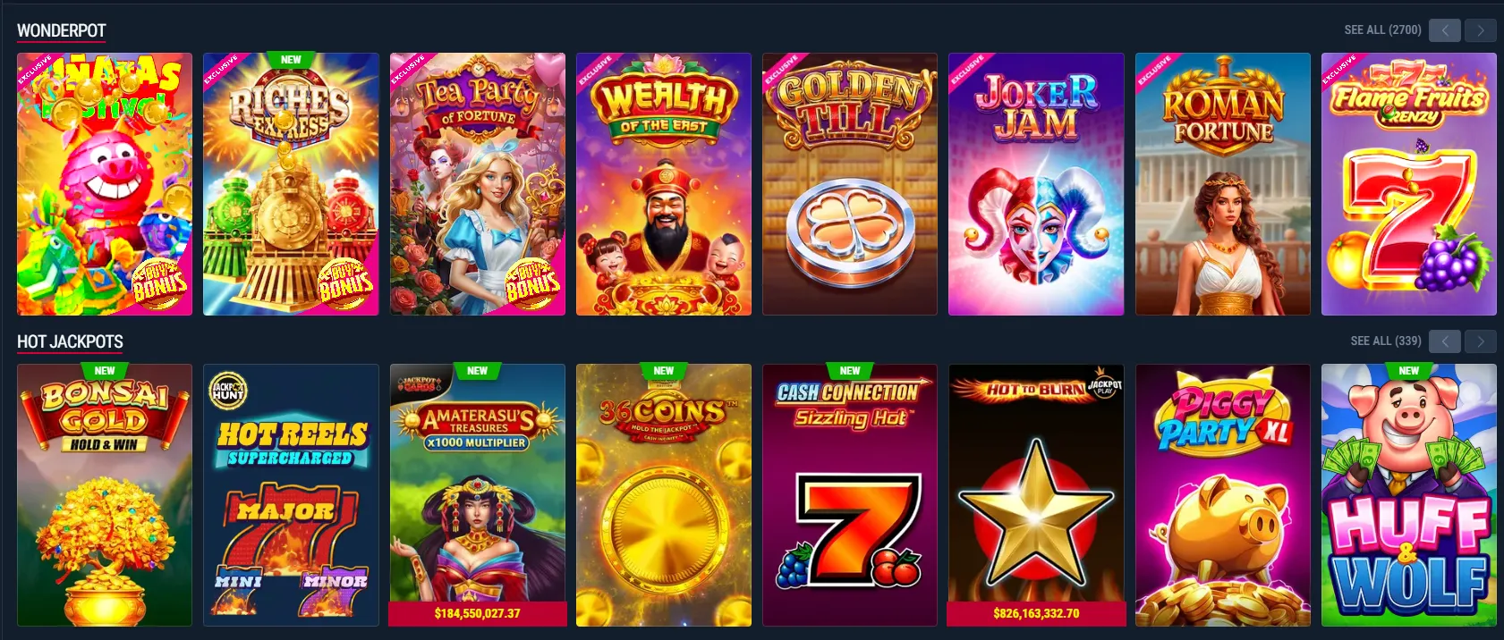 Rabona Jackpots, Books and Megaways slot categories