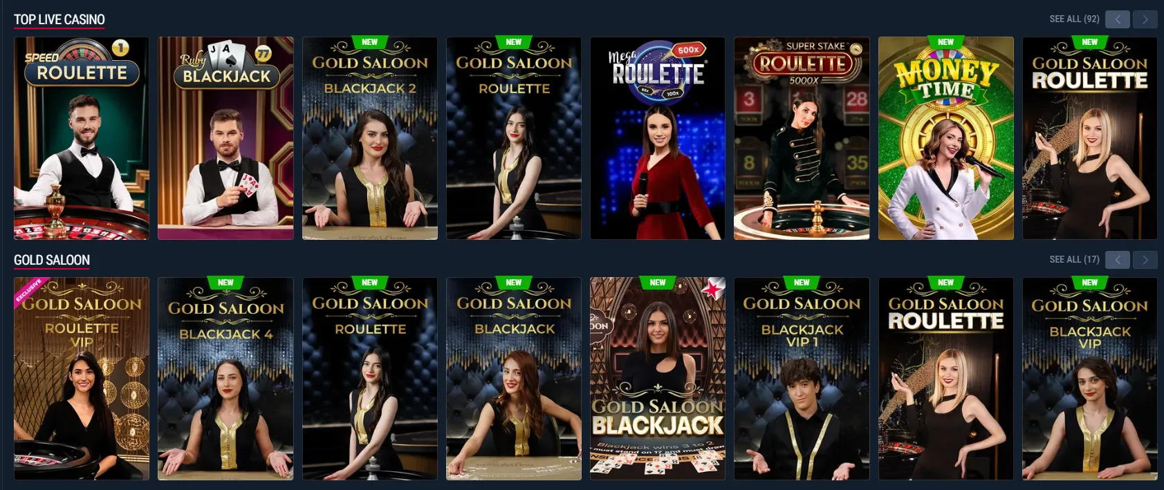 Rabona live casino games with roulette and blackjack tables