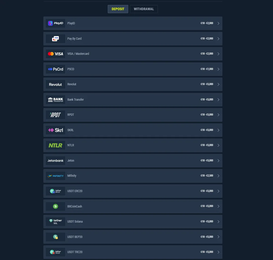 Rabona payments and withdrawals