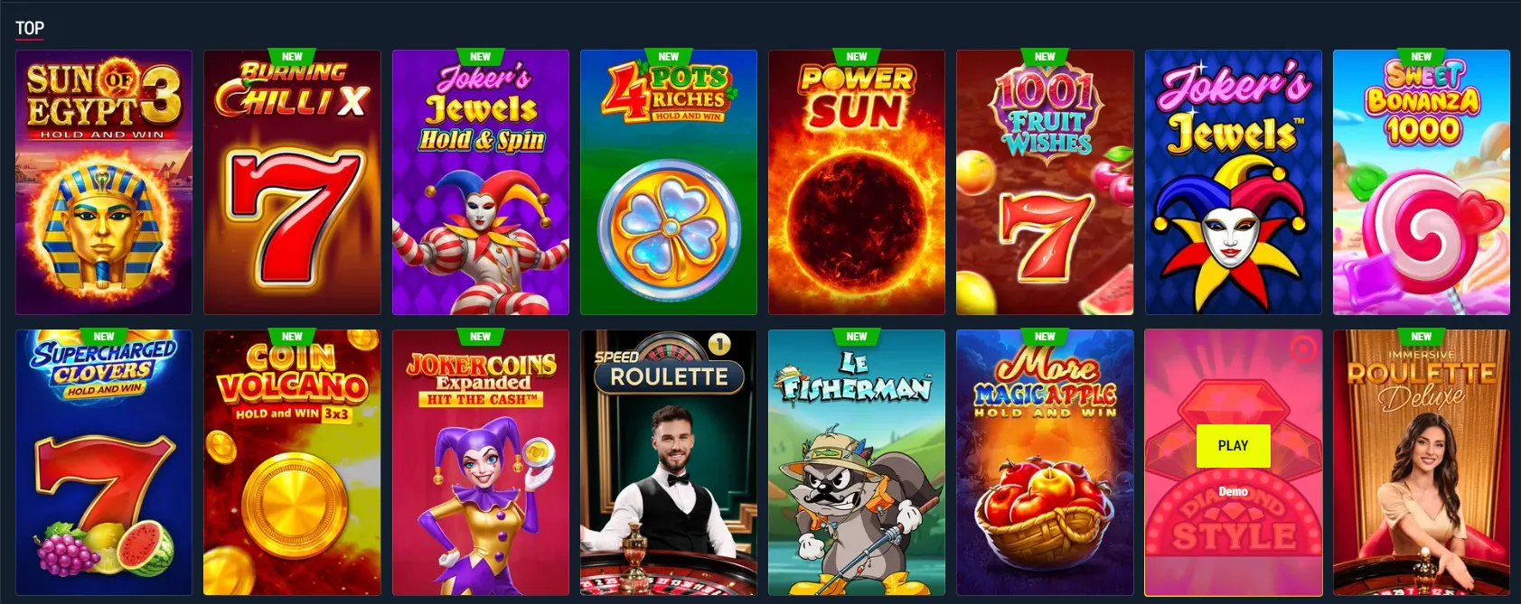 Rabona Top Games and Trending Now rows