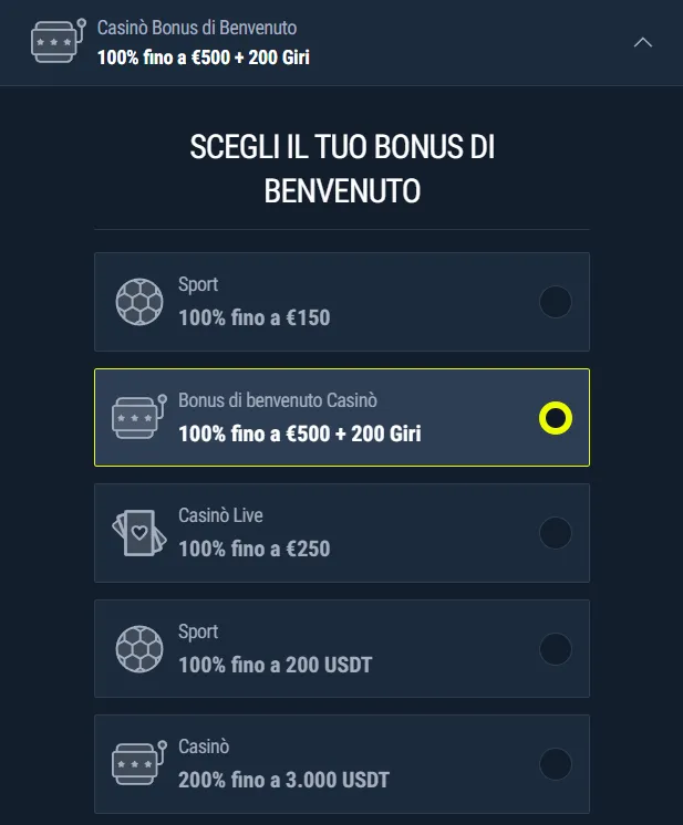 Schermata attivazione bonus Rabona senza codice promo
