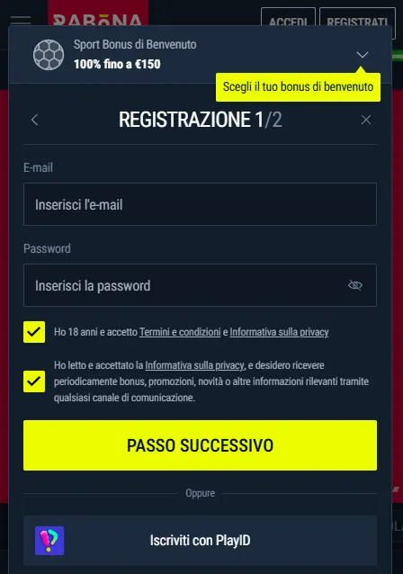 Registrazione e gestione del conto Rabona da mobile