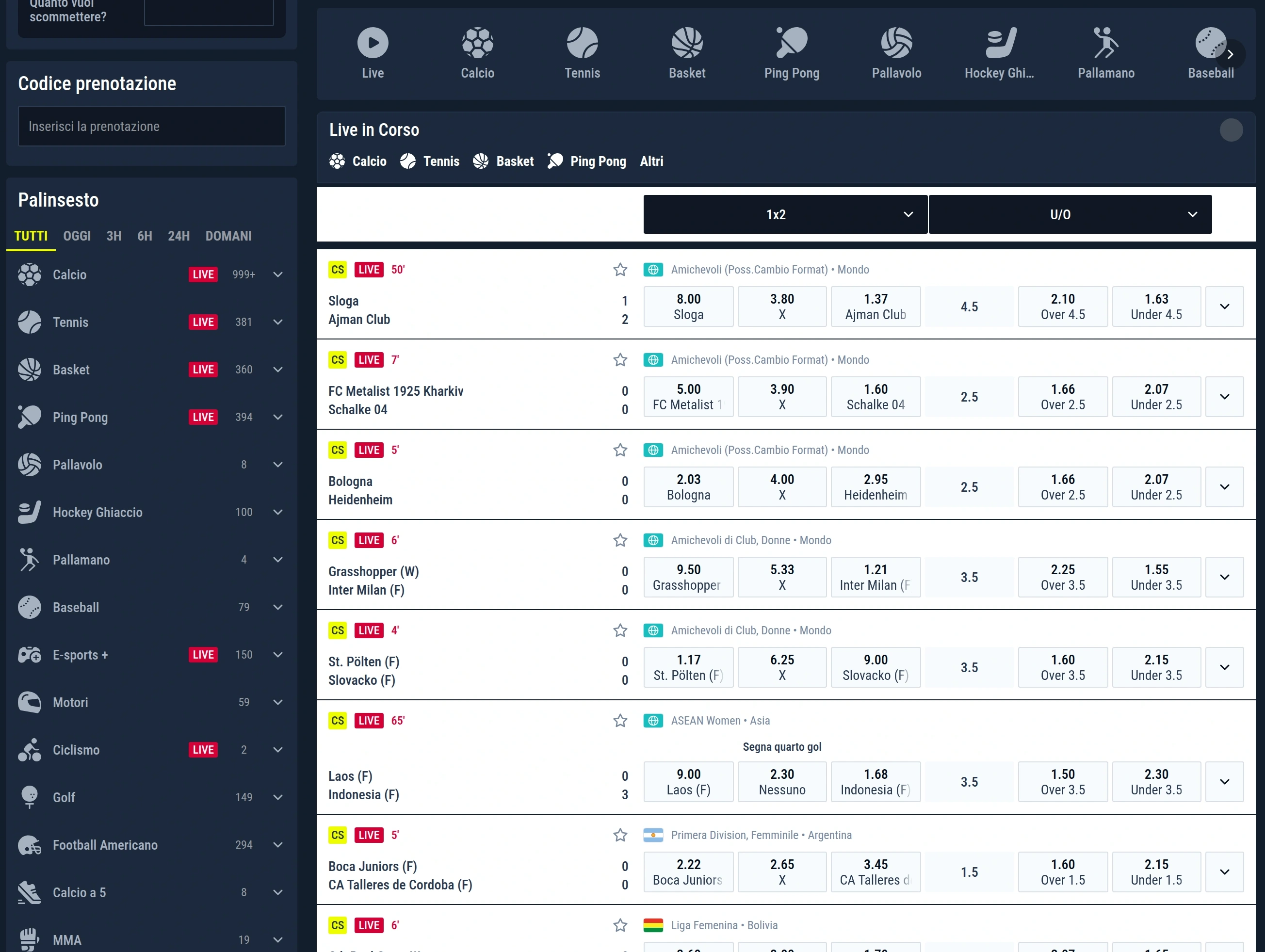 Interfaccia statistiche e lista partite Rabona Sport