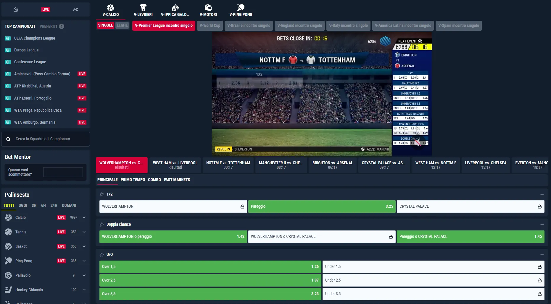 Early Payout Rabona con liquidazione anticipata delle selezioni