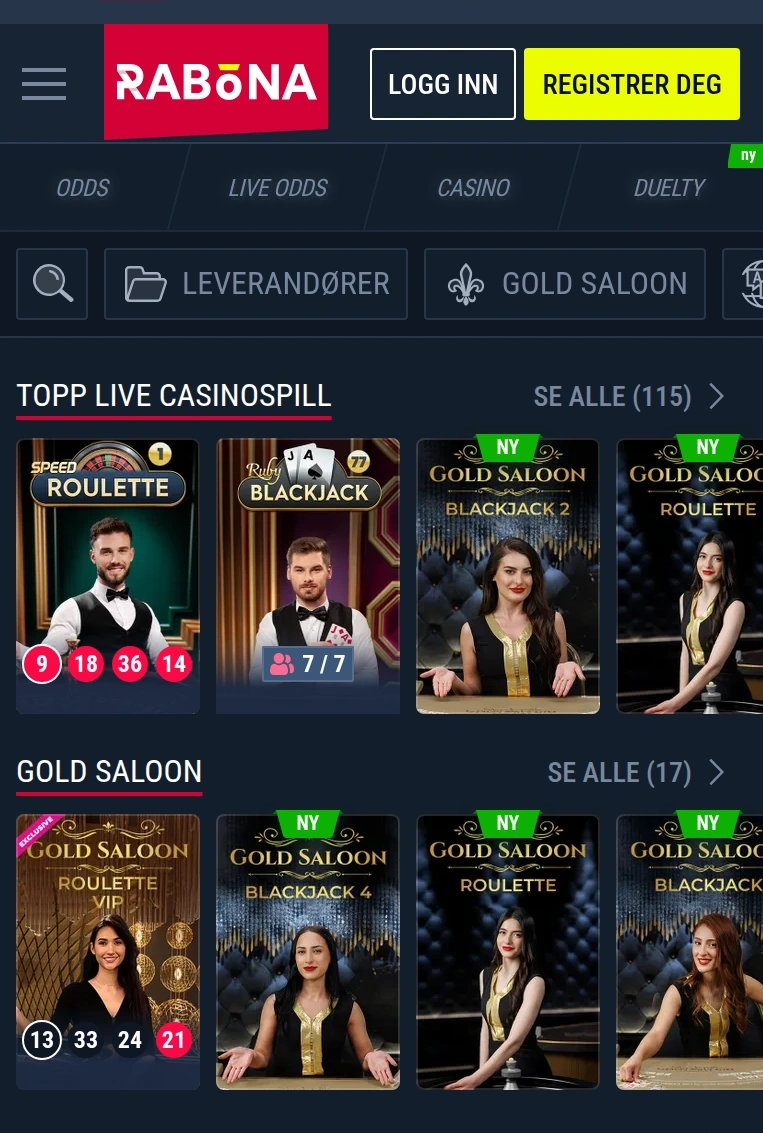 Live casino i Rabona-mobilsiden