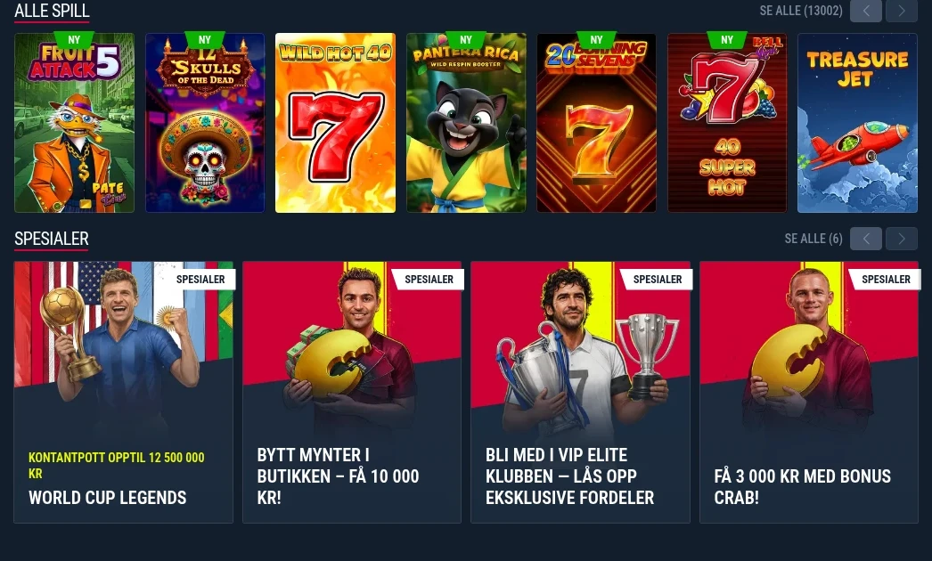 Rabona sine casino- og sportsspillseksjoner