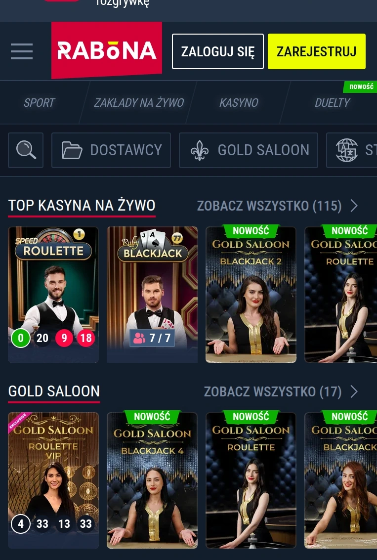 Kasyno na żywo w mobilnej wersji Rabona