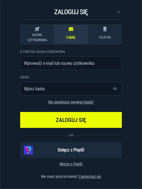 Formularz logowania Rabona z adresem e-mail, hasłem i odzyskiwaniem hasła