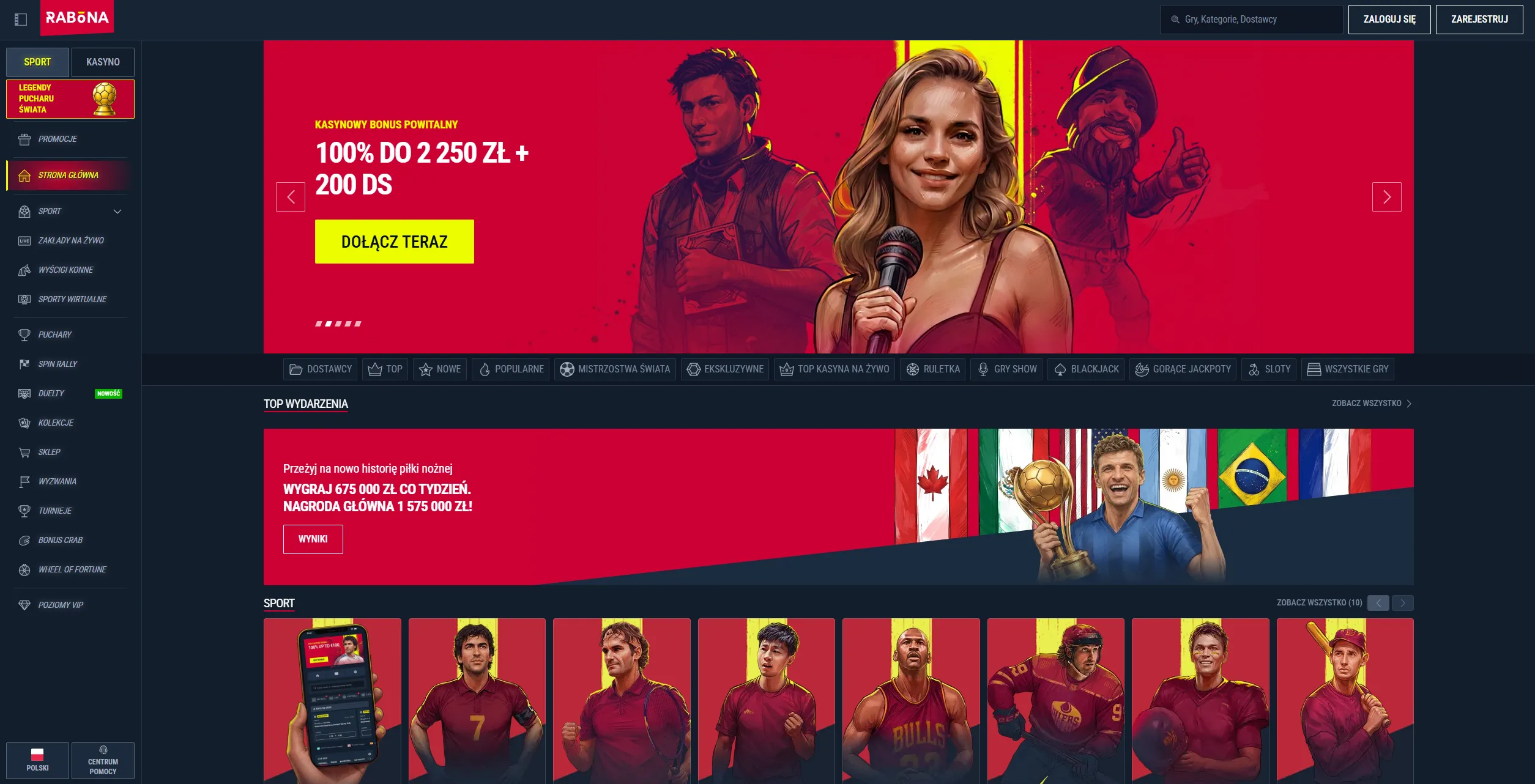 Lobby Rabona z grami kasynowymi