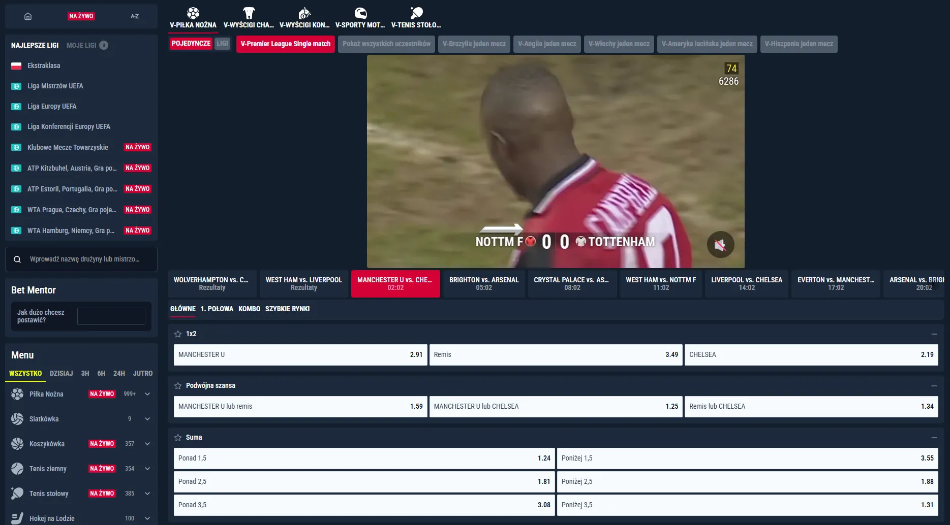 Sekcja esportu i wyścigów w Rabona Sportsbook