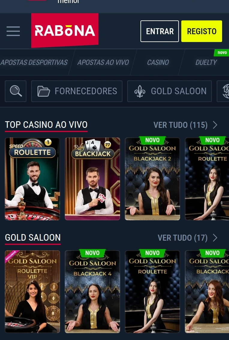 Casino ao vivo na versão móvel da Rabona