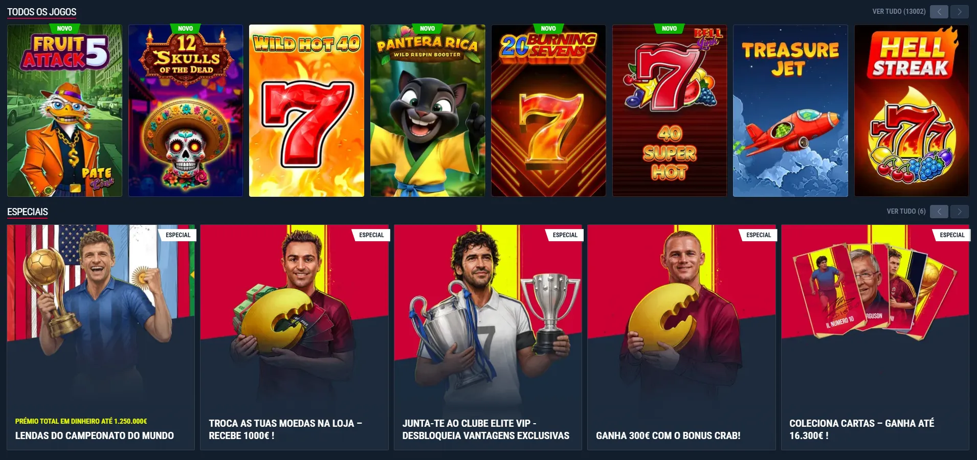Secções de casino e desporto Rabona
