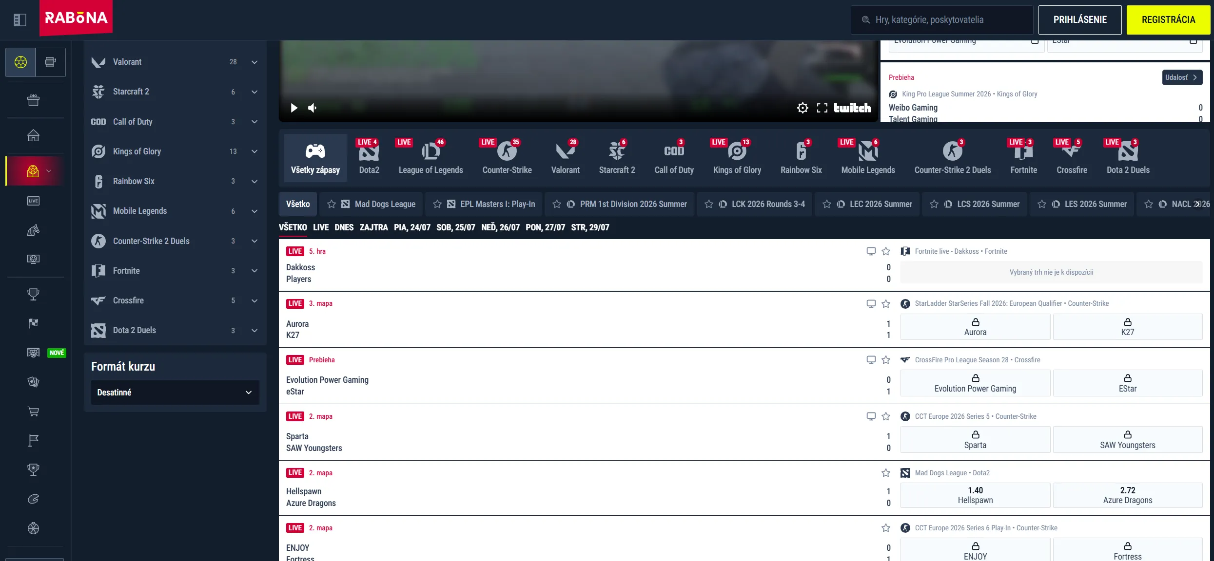 Rabona esports meni s Counter-Strike, Dota 2 in Valorant