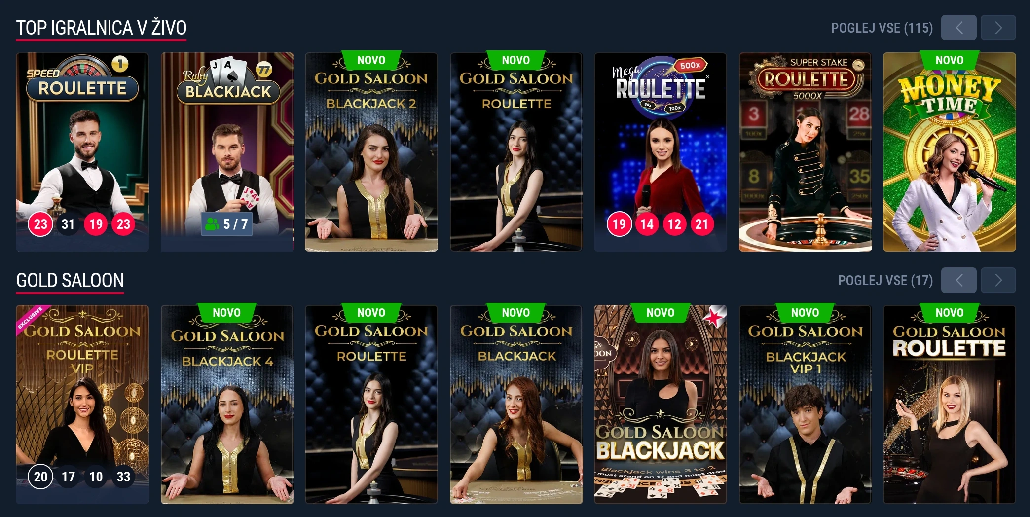 Rabona živi casino z mizami rulete in blackjacka